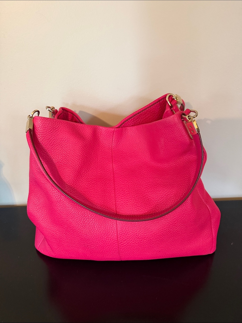 Coach Hot Pink Pebbled Leather Shoulder Bag with Gold Hardware